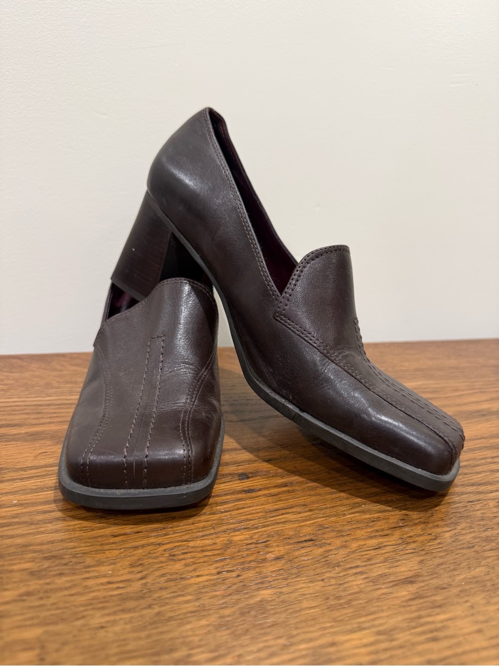 Nine West Brown Leather Chunky Heel Loafer Pumps Size 7.5M — Repair Project